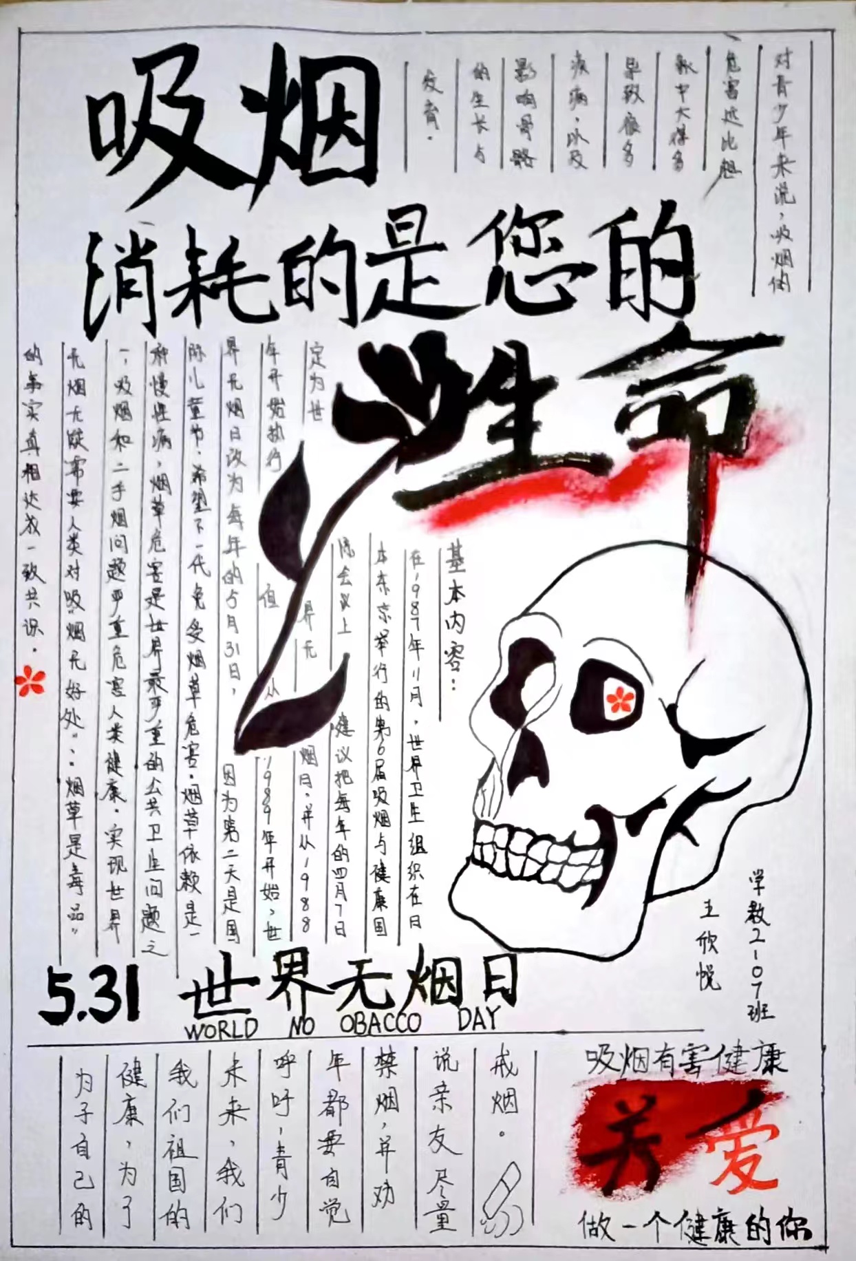 锡林郭勒职业学院师范教育系团总支开展“世界无烟日” 线上主题手抄报活动